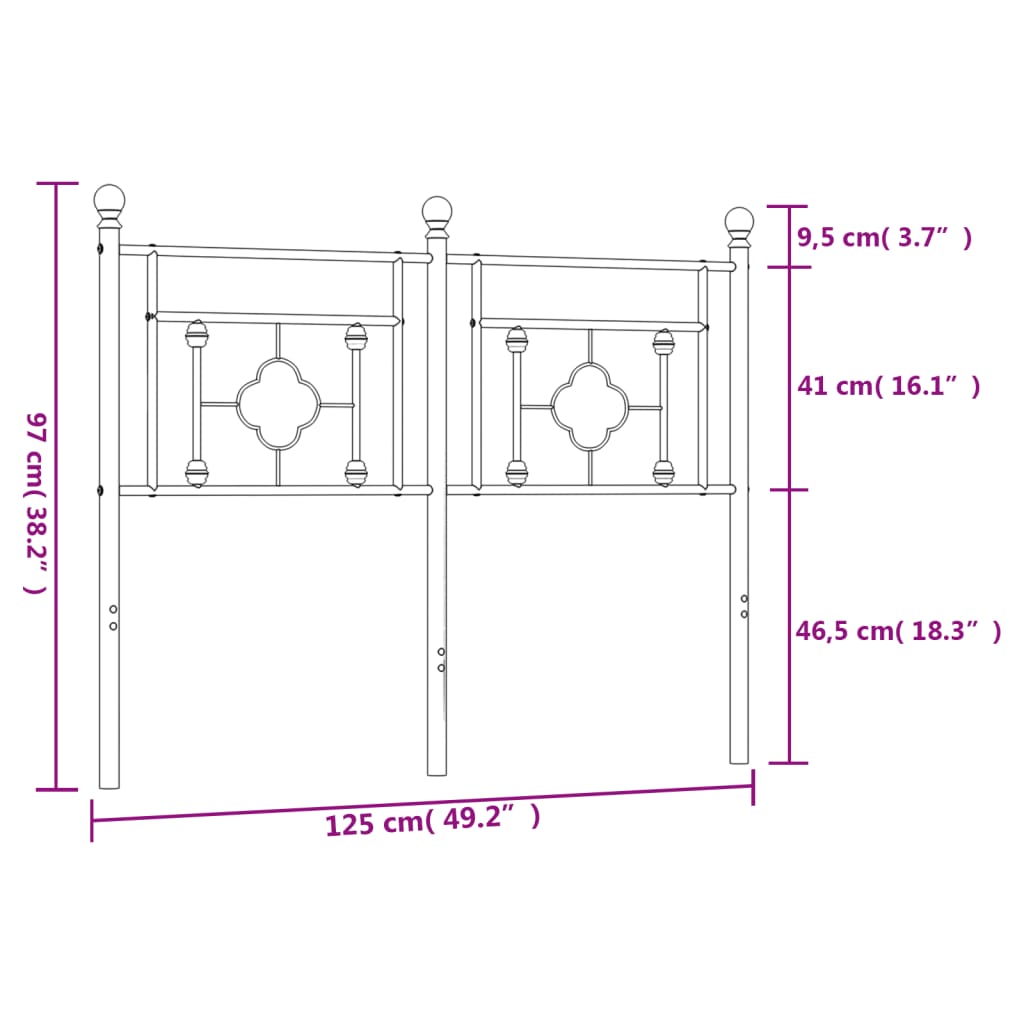 Hoofdbord Metaal 120 cm Zwart
