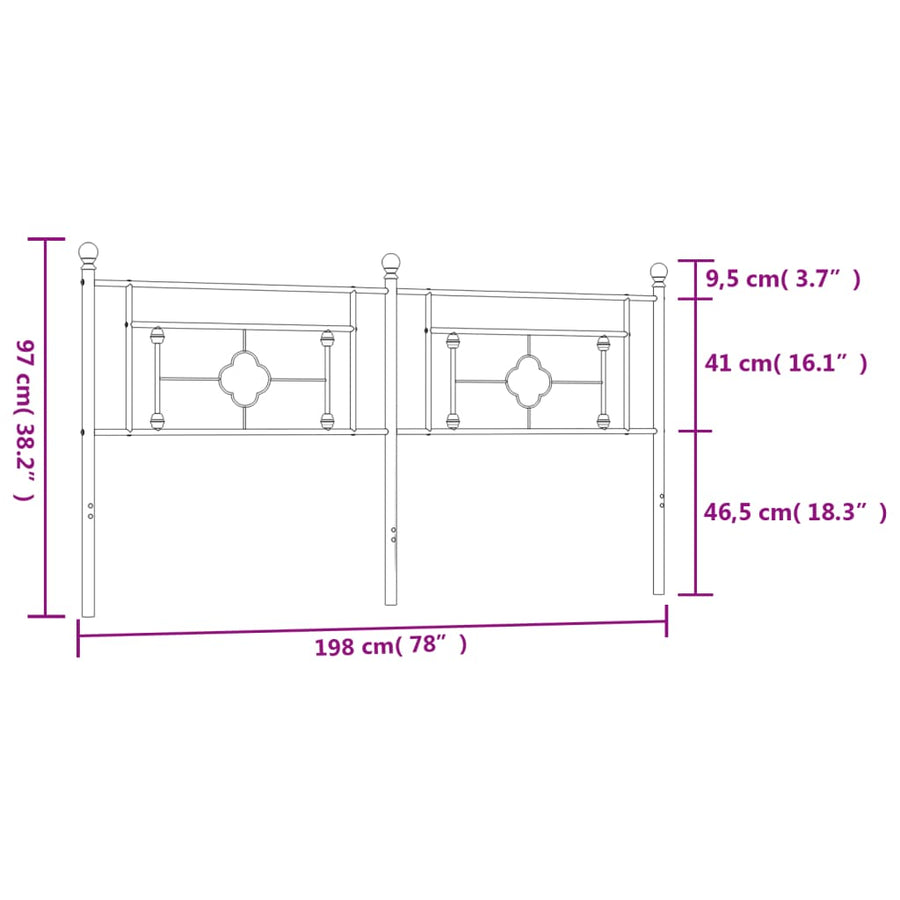 Hoofdbord Metaal 193 cm Zwart