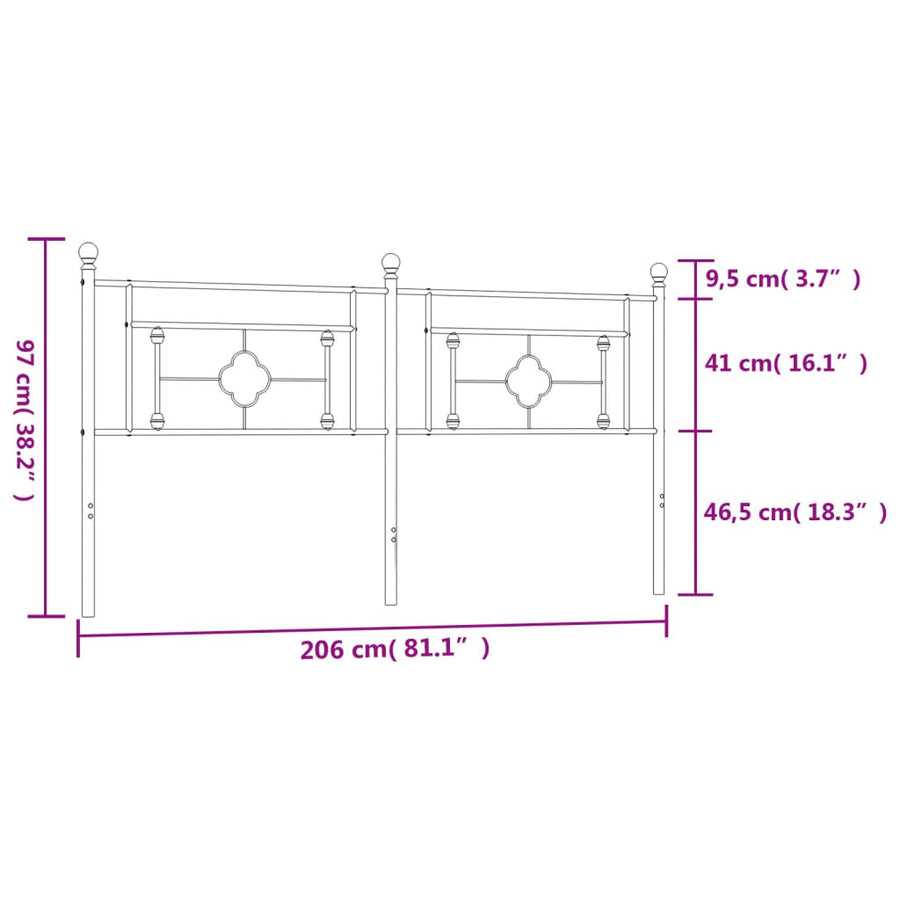 Hoofdbord Metaal 200 cm Zwart