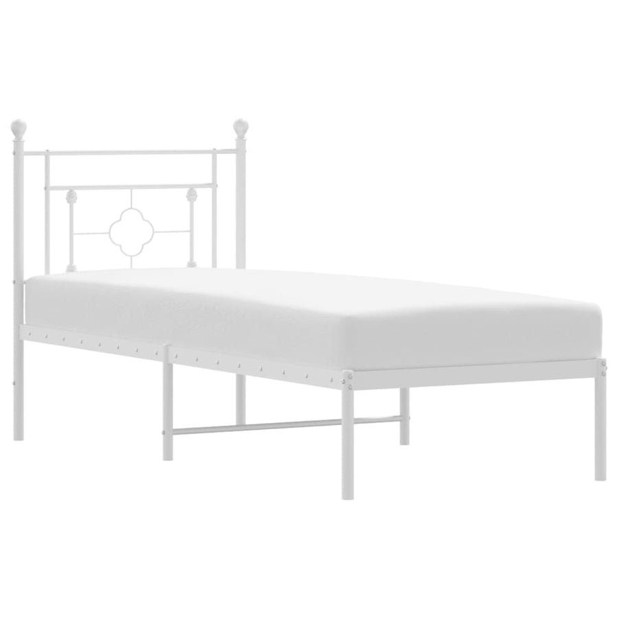 Bedframe Zonder Matras Metaal 75 x 190 cm Wit met hoofdbord