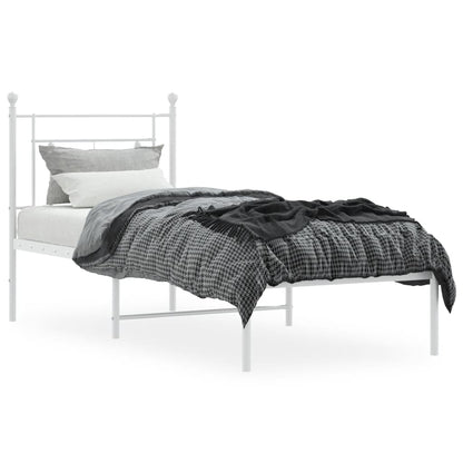 Bedframe Zonder Matras Metaal 75 x 190 cm Wit met hoofdbord
