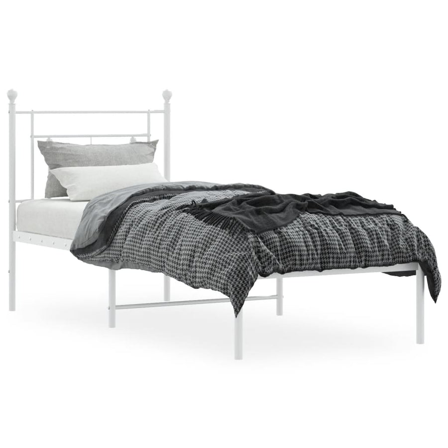 Bedframe Zonder Matras Metaal 75 x 190 cm Wit met hoofdbord