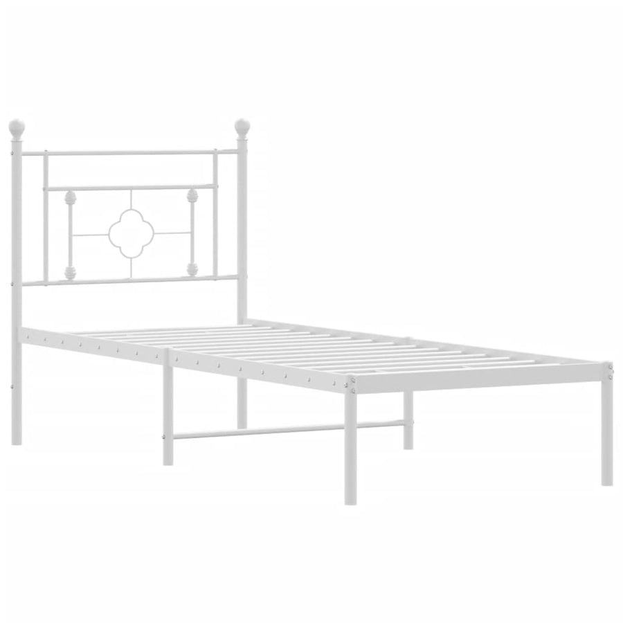 Bedframe Zonder Matras Metaal 75 x 190 cm Wit met hoofdbord