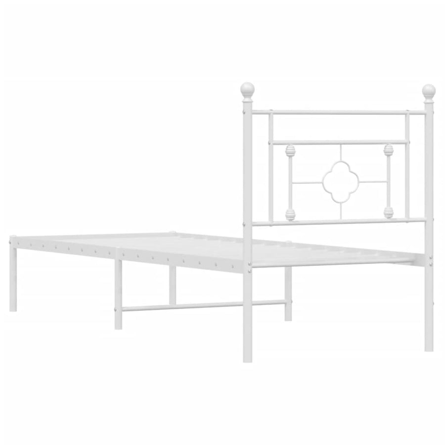 Bedframe Zonder Matras Metaal 75 x 190 cm Wit met hoofdbord
