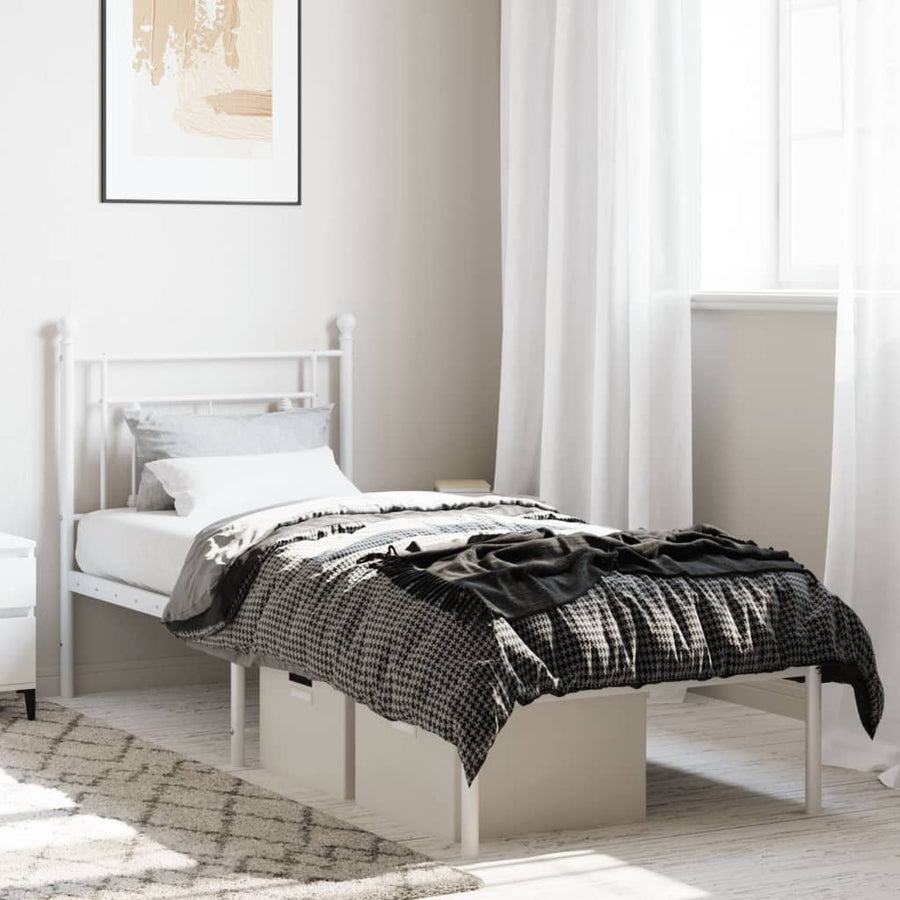 Bedframe Zonder Matras Metaal 75 x 190 cm Wit met hoofdbord