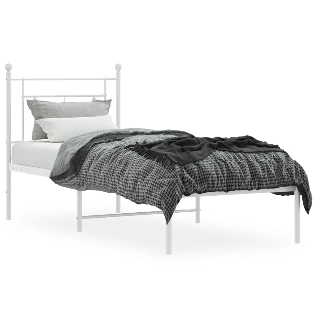 Bedframe Metaal 80 x 200 cm Wit met hoofdbord
