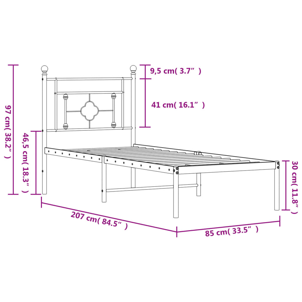 Bedframe Metaal 80 x 200 cm Wit met hoofdbord