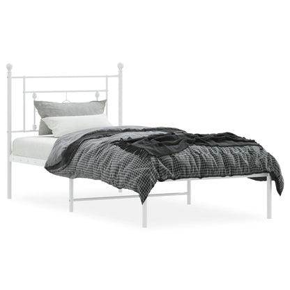 Bedframe Metaal 90 x 200 cm Wit met hoofdbord