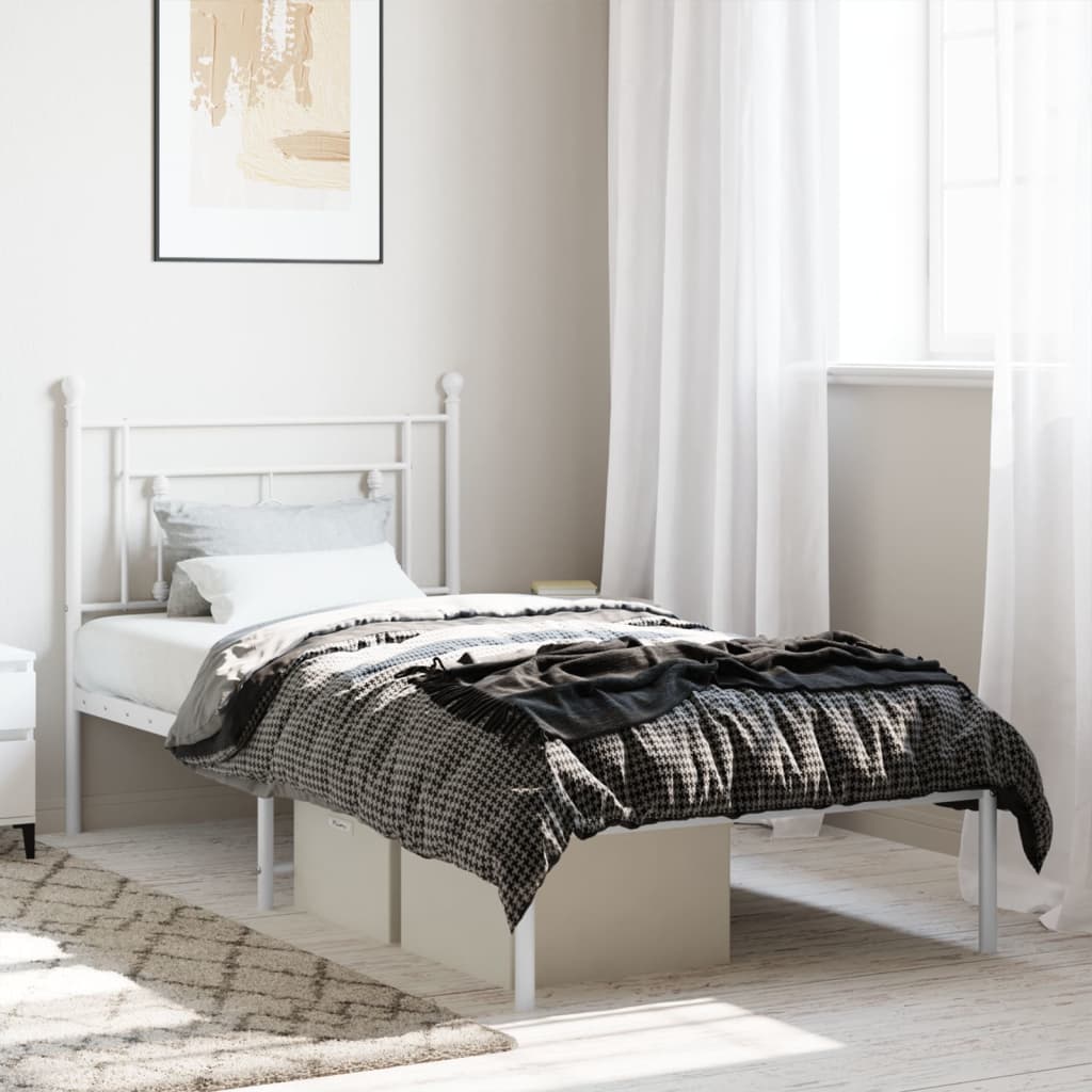 Bedframe Metaal 90 x 200 cm Wit met hoofdbord