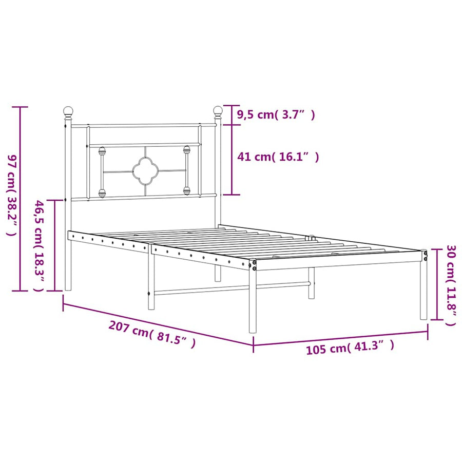 Bedframe Metaal 100 x 200 cm
