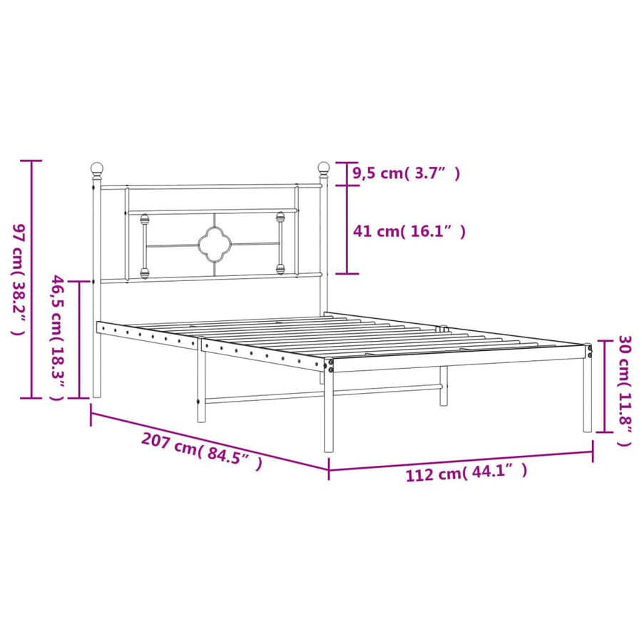 Bedframe Metaal 107 x 203 cm Wit met hoofdbord