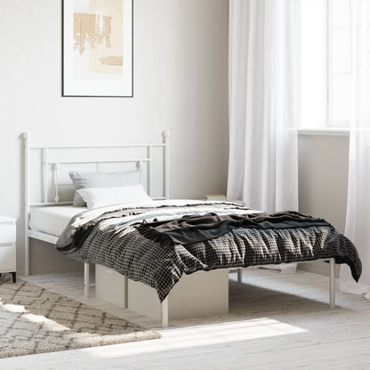 Bedframe Metaal 107 x 203 cm Wit met hoofdbord