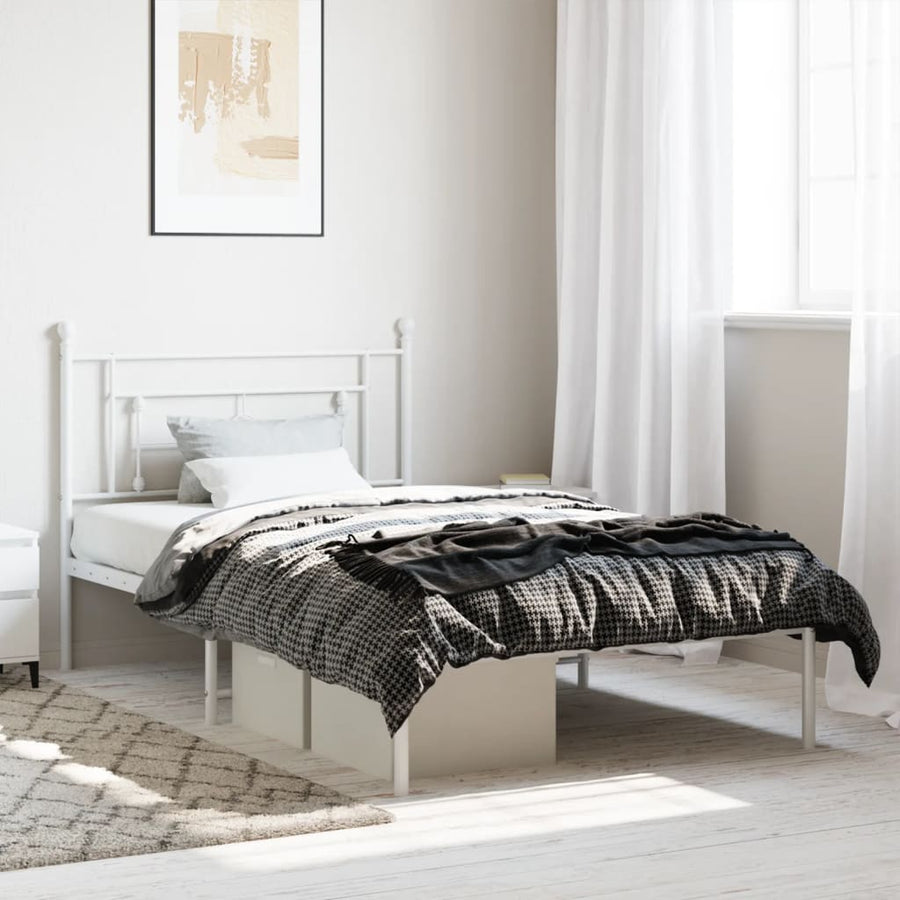 Bedframe Metaal 107 x 203 cm Wit met hoofdbord
