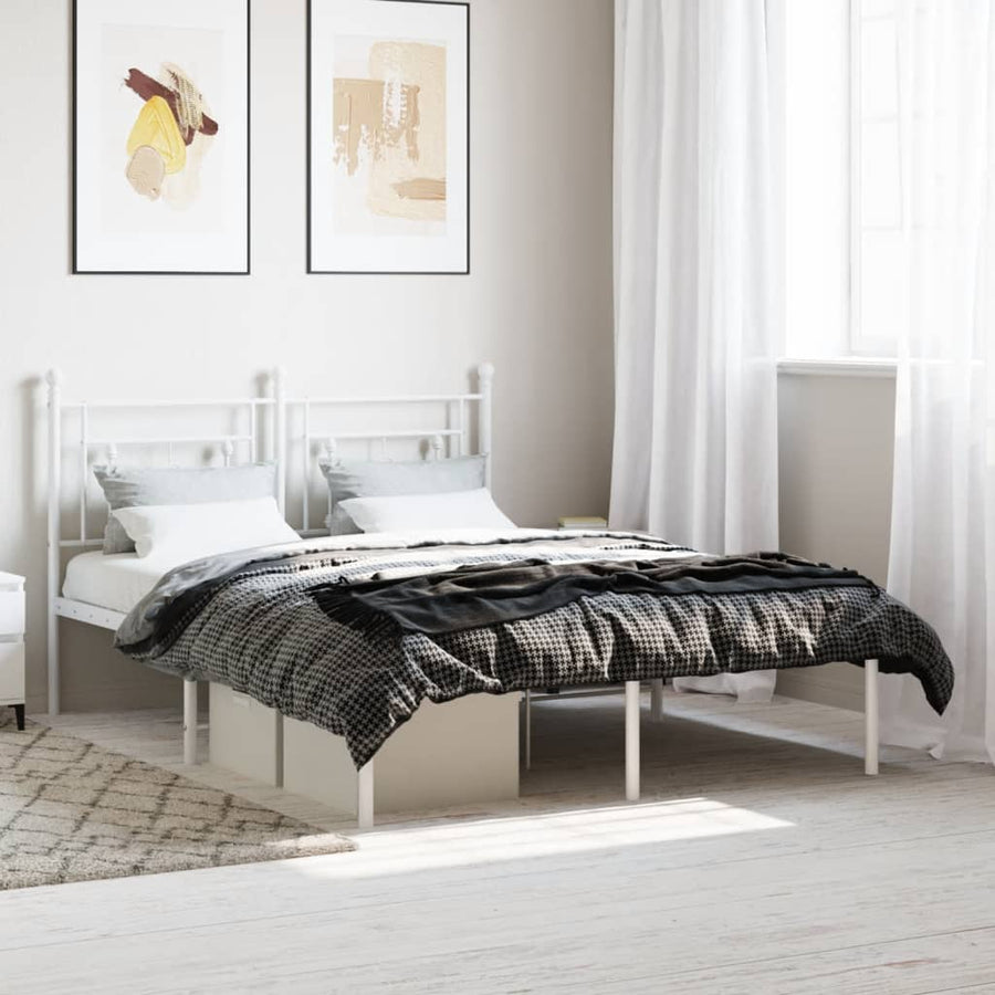 Bedframe Metaal 135 x 190 cm Wit met hoofdbord