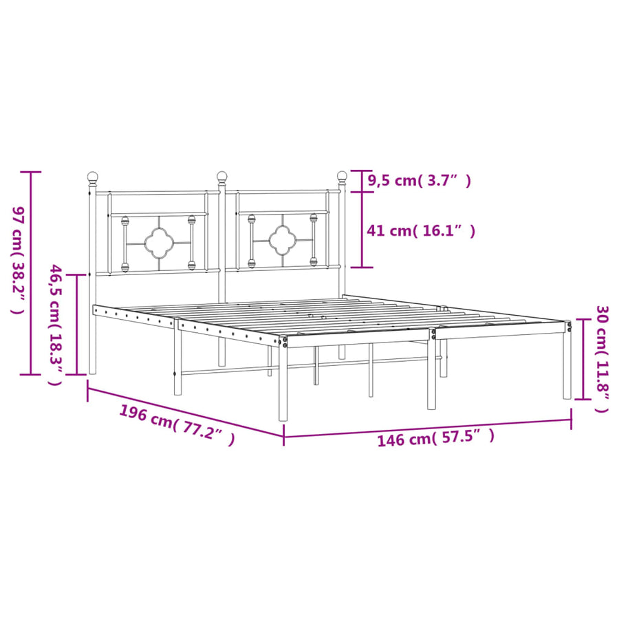 Bedframe Metaal 140 x 190 cm Wit met hoofdbord