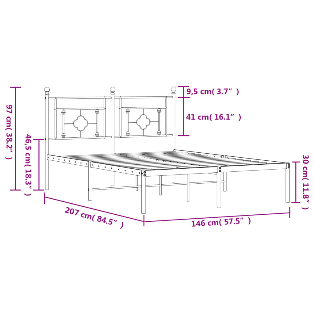 Bedframe Metaal 140 x 200 cm Wit met hoofdbord