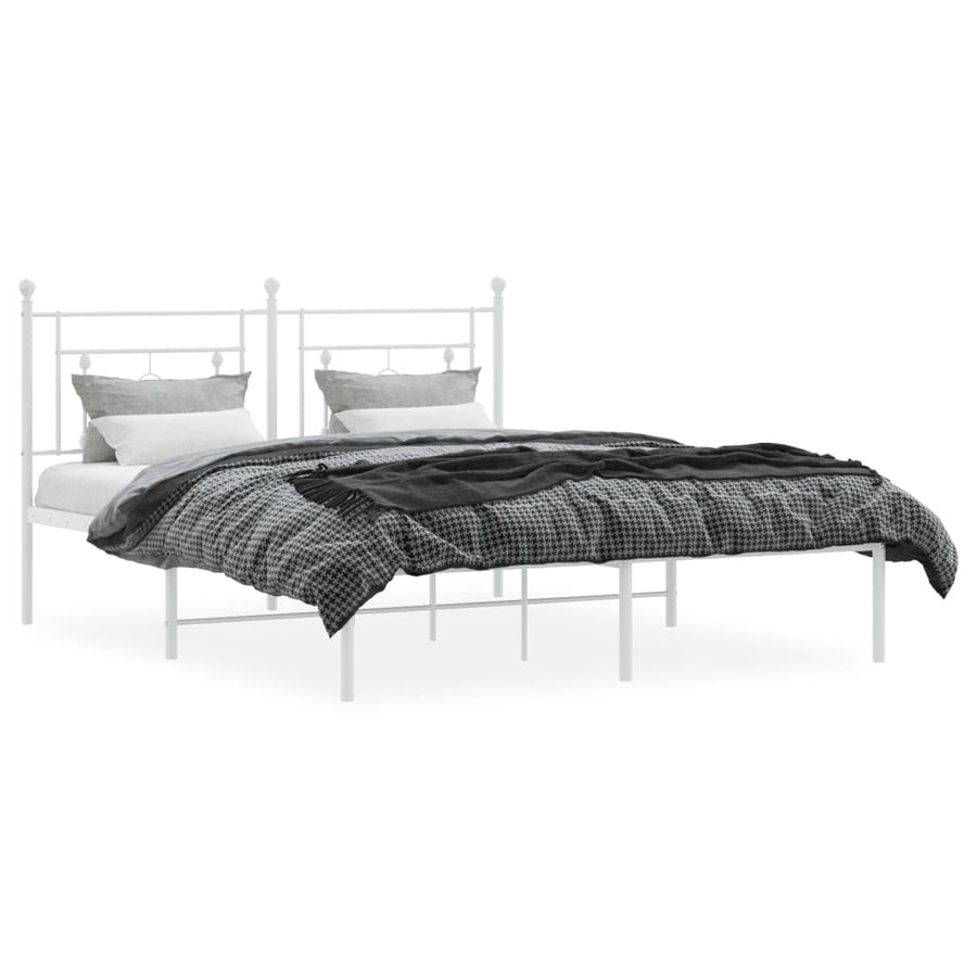 Bedframe Metaal 150 x 200 cm Wit met hoofdbord