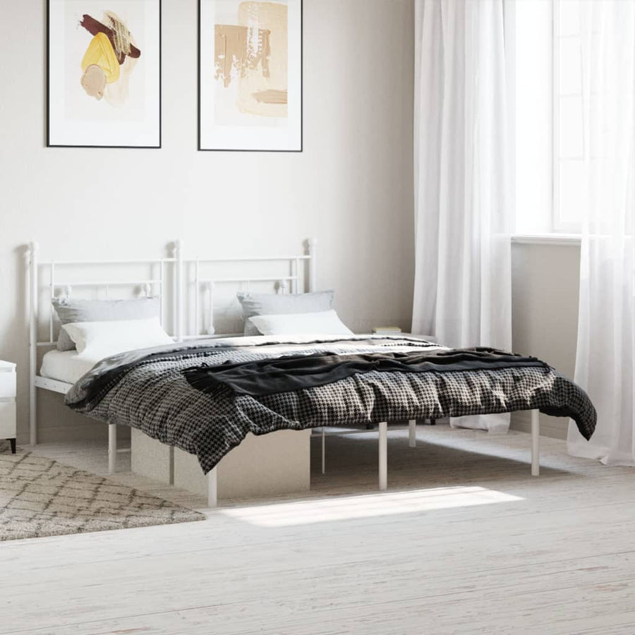 Bedframe Metaal 150 x 200 cm Wit met hoofdbord