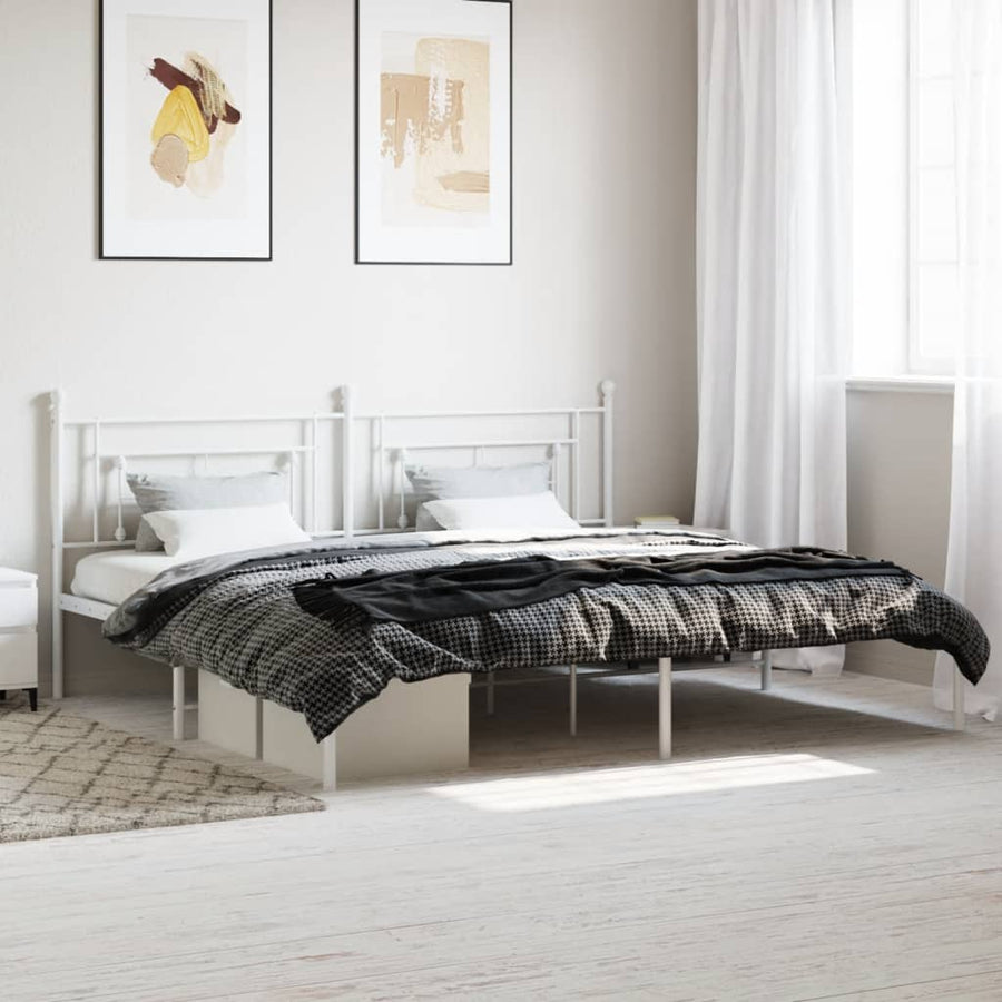 Bedframe Metaal 193 x 203 cm Wit met hoofdbord