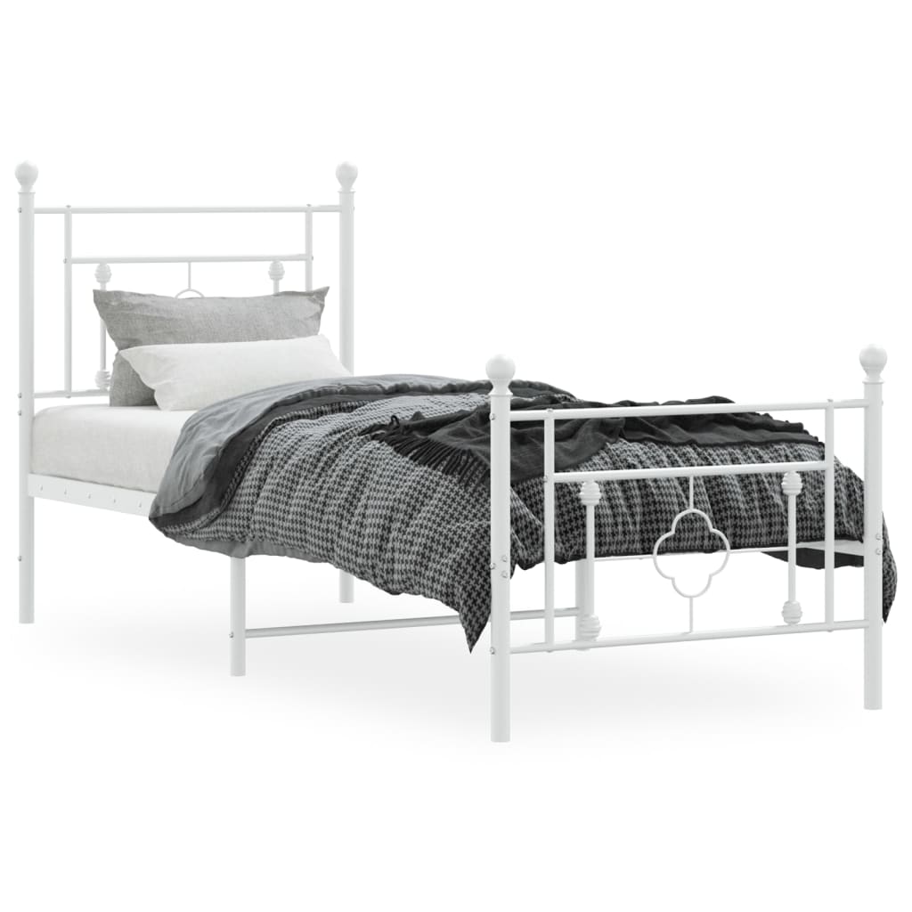 Bedframe Met Hoofd- En Voeteneinde Metaal 80 x 200 cm Wit met hoofdbord & voetbord