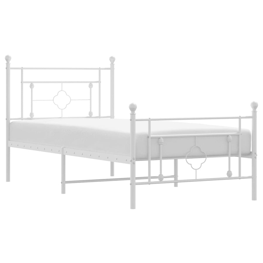 Bedframe Met Hoofd- En Voeteneinde Metaal 100 x 190 cm Wit met hoofdbord & voetbord