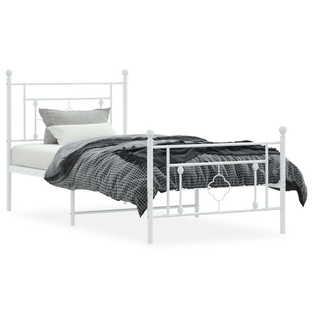 Bedframe Met Hoofd- En Voeteneinde Metaal 100 x 190 cm Wit met hoofdbord & voetbord