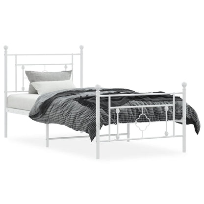 Bedframe Met Hoofd- En Voeteneinde Metaal 100 x 190 cm Wit met hoofdbord & voetbord
