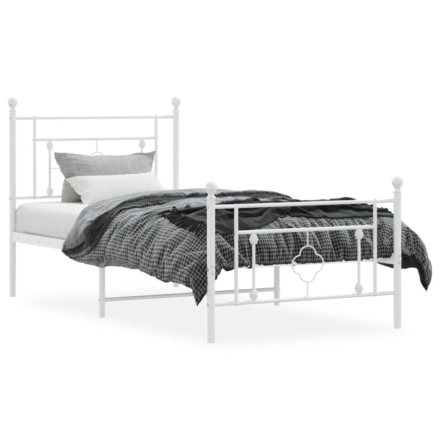Bedframe Met Hoofd- En Voeteneinde Metaal 100 x 190 cm Wit met hoofdbord & voetbord
