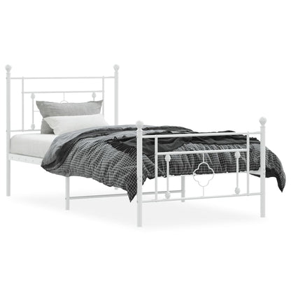 Bedframe Met Hoofd- En Voeteneinde Metaal 100 x 200 cm Wit met hoofdbord & voetbord