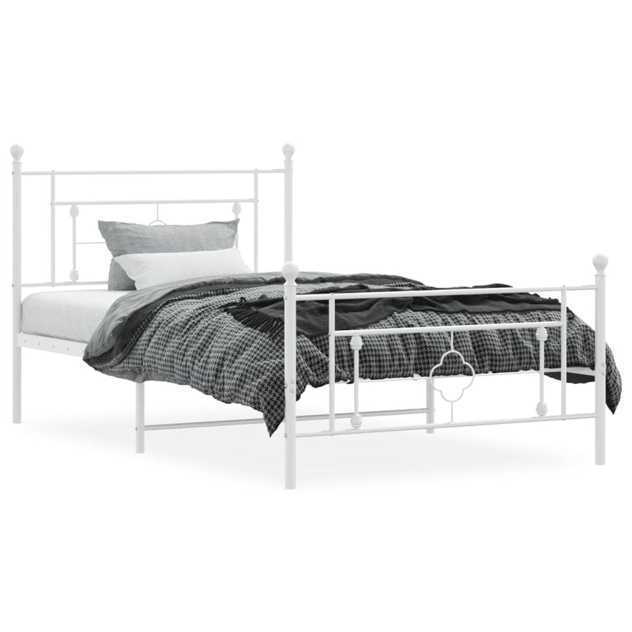 Bedframe Met Hoofd- En Voeteneinde Metaal 107 x 203 cm Wit met hoofdbord & voetbord