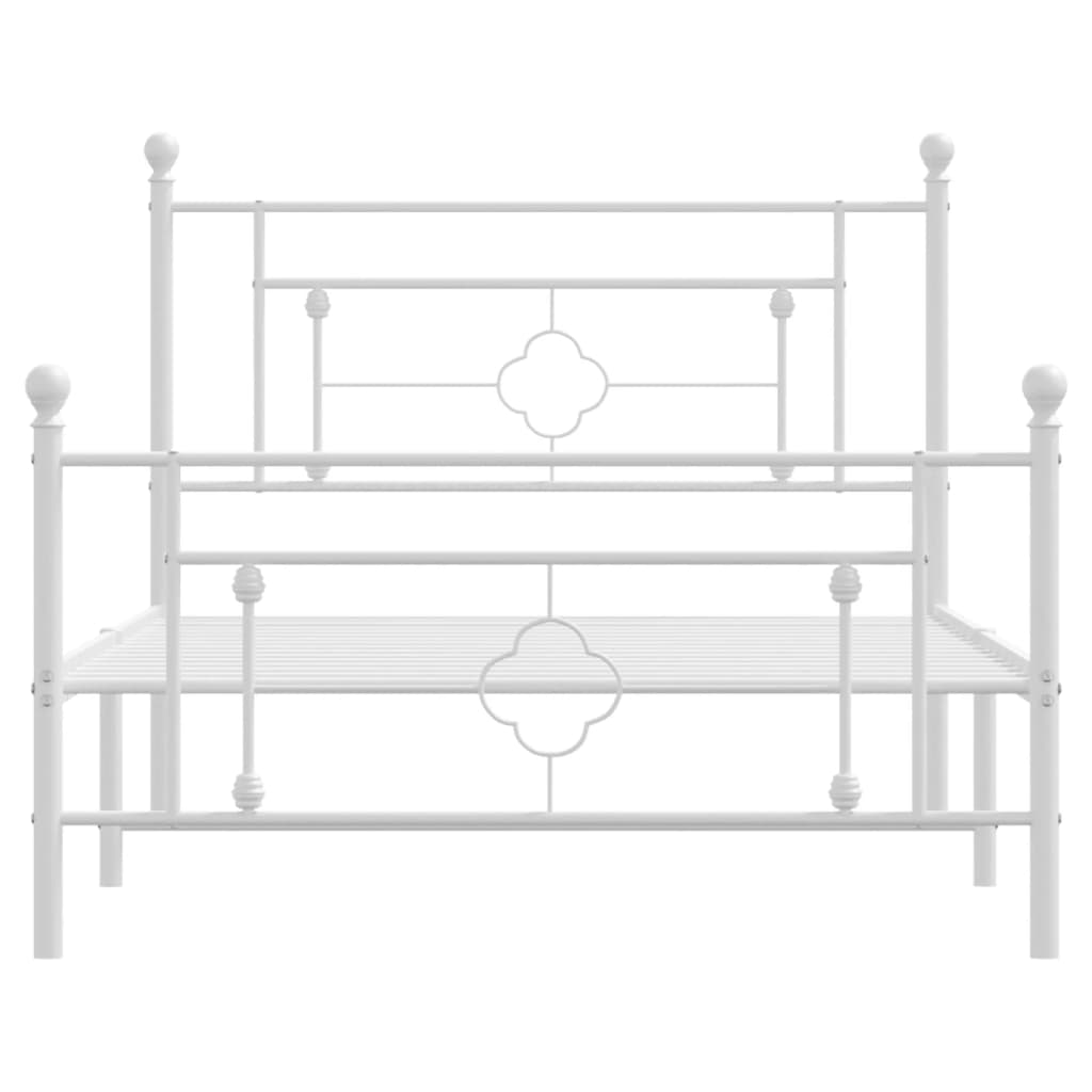 Bedframe Met Hoofd- En Voeteneinde Metaal 107 x 203 cm Wit met hoofdbord & voetbord