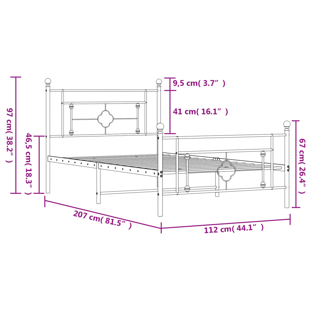Bedframe Met Hoofd- En Voeteneinde Metaal 107 x 203 cm Wit met hoofdbord & voetbord