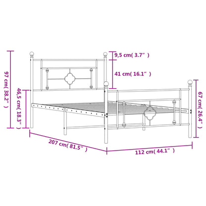 Bedframe Met Hoofd- En Voeteneinde Metaal 107 x 203 cm Wit met hoofdbord & voetbord