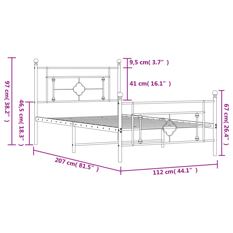 Bedframe Met Hoofd- En Voeteneinde Metaal 107 x 203 cm Wit met hoofdbord & voetbord