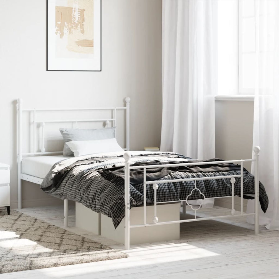 Bedframe Met Hoofd- En Voeteneinde Metaal 107 x 203 cm Wit met hoofdbord & voetbord