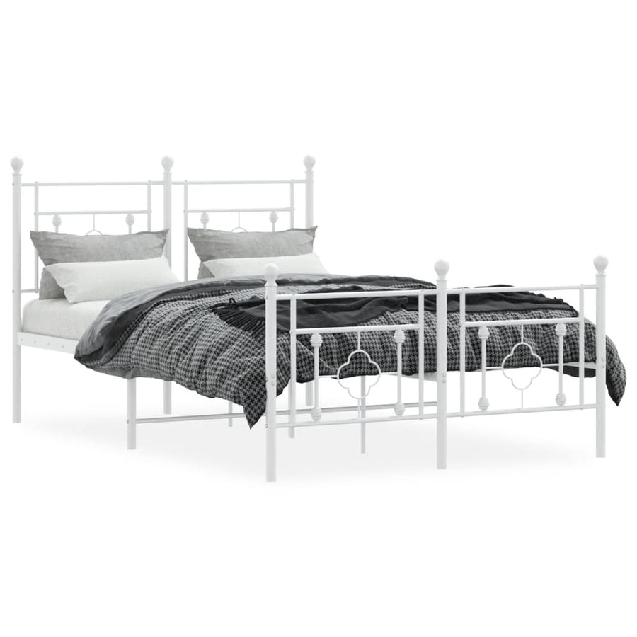 Bedframe Met Hoofd- En Voeteneinde Metaal 120 X 190 Cm Wit met hoofdbord & voetbord