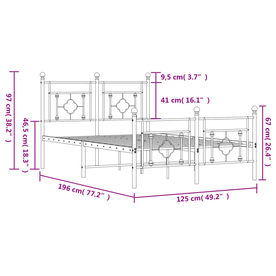 Bedframe Met Hoofd- En Voeteneinde Metaal 120 X 190 Cm Wit met hoofdbord & voetbord