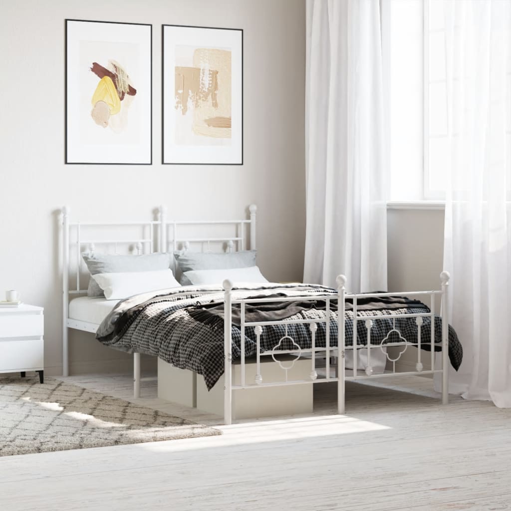 Bedframe Met Hoofd- En Voeteneinde Metaal 120 X 190 Cm Wit met hoofdbord & voetbord