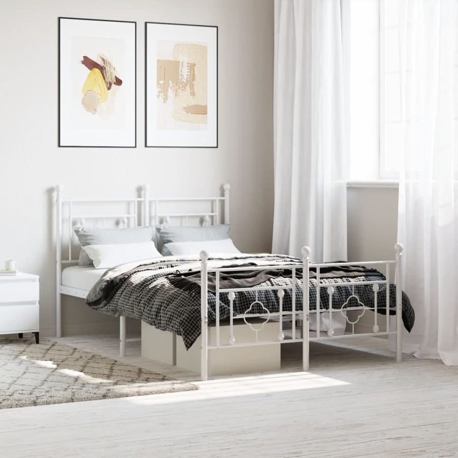 Bedframe Met Hoofd- En Voeteneinde Metaal 120 X 190 Cm Wit met hoofdbord & voetbord
