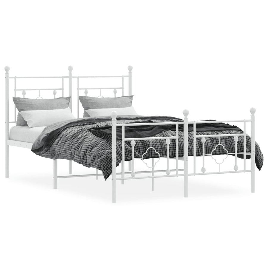 Bedframe Met Hoofd- En Voeteneinde Metaal 120 x 200 cm Wit met hoofdbord & voetbord