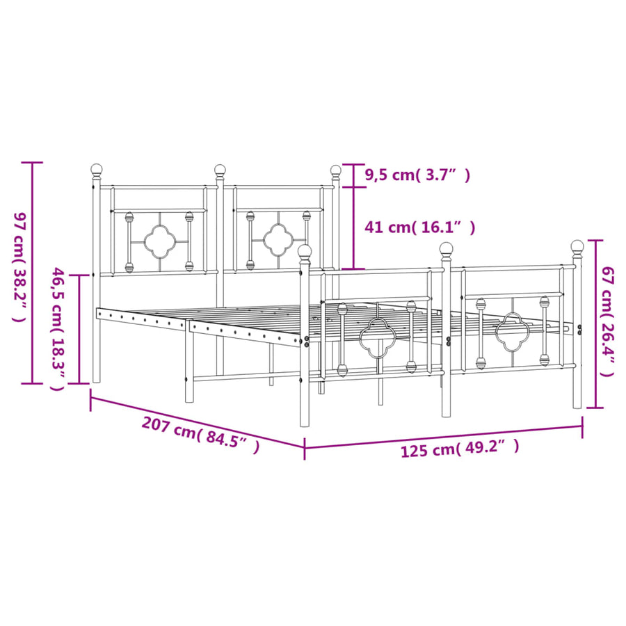 Bedframe Met Hoofd- En Voeteneinde Metaal 120 x 200 cm Wit met hoofdbord & voetbord