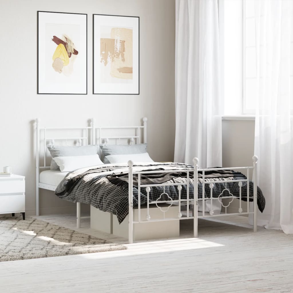 Bedframe Met Hoofd- En Voeteneinde Metaal 120 x 200 cm Wit met hoofdbord & voetbord