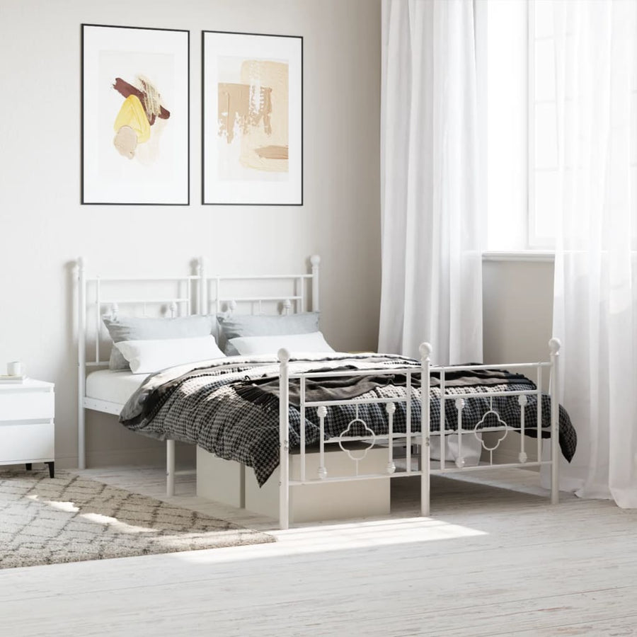 Bedframe Met Hoofd- En Voeteneinde Metaal 120 x 200 cm Wit met hoofdbord & voetbord