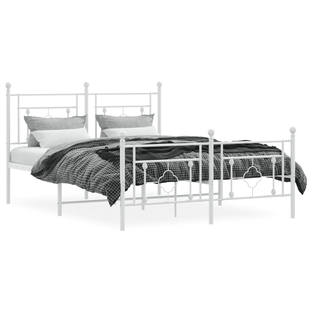 Bedframe Met Hoofd- En Voeteneinde Metaal 135 x 190 cm Wit met hoofdbord & voetbord