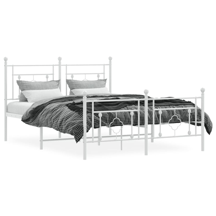 Bedframe Met Hoofd- En Voeteneinde Metaal 135 x 190 cm Wit met hoofdbord & voetbord