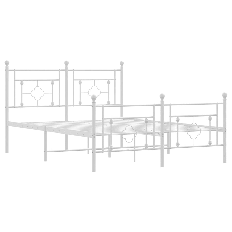 Bedframe Met Hoofd- En Voeteneinde Metaal 135 x 190 cm Wit met hoofdbord & voetbord