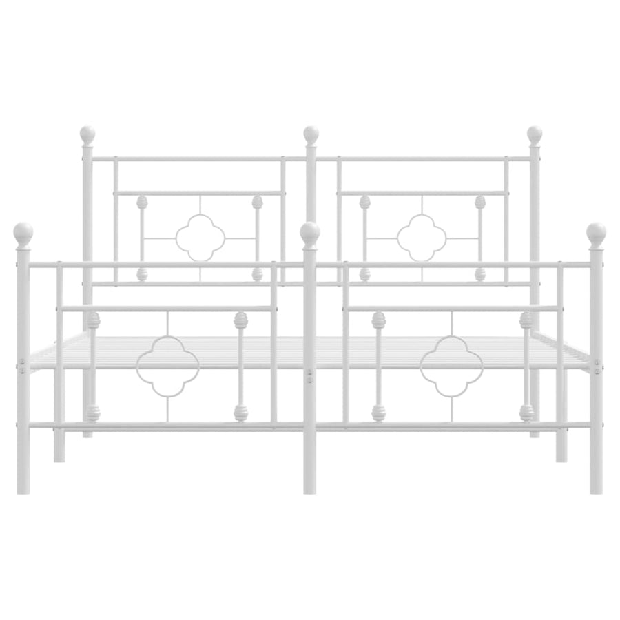 Bedframe Met Hoofd- En Voeteneinde Metaal 135 x 190 cm Wit met hoofdbord & voetbord