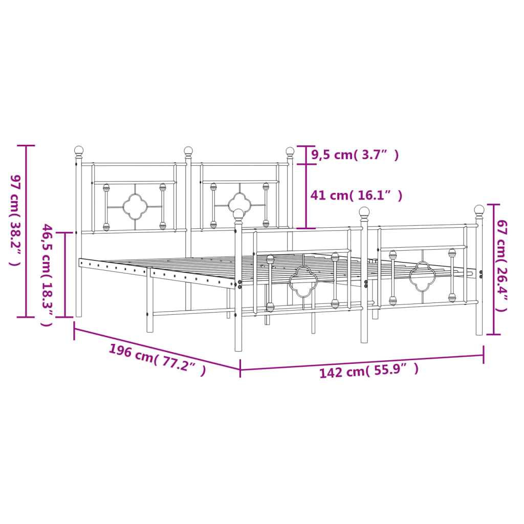 Bedframe Met Hoofd- En Voeteneinde Metaal 135 x 190 cm Wit met hoofdbord & voetbord