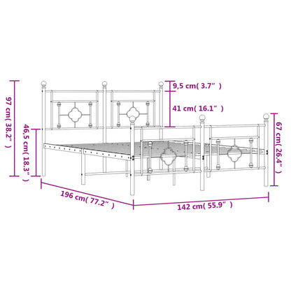 Bedframe Met Hoofd- En Voeteneinde Metaal 135 x 190 cm Wit met hoofdbord & voetbord