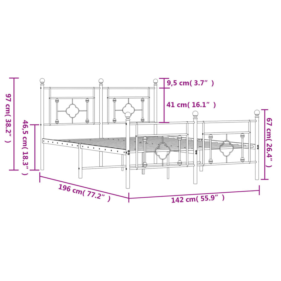 Bedframe Met Hoofd- En Voeteneinde Metaal 135 x 190 cm Wit met hoofdbord & voetbord